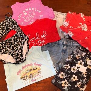 Mixed Kids Lot 10/12 Tops, Denim shorts, Dress, Romper and Swim suit Assorted